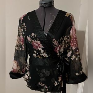 Floral Kimono Wrap, size L, Sheer, Silk, Sexy